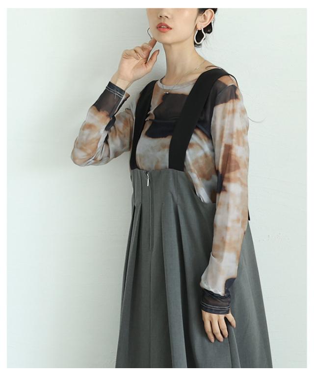 秋新作 フロントジップタックフレアジャンパースカート レディース