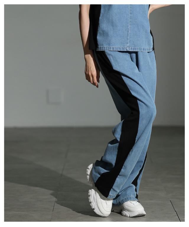 秋新作 ありきたりを打ち破るデニムドッキングサイドライン