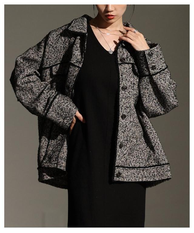 冬新作 格上げするフリンジラインツイードジャケット レディース