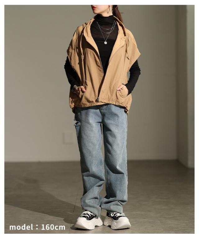 秋新作 ラフに決まるナイロンフードジャケット レディース