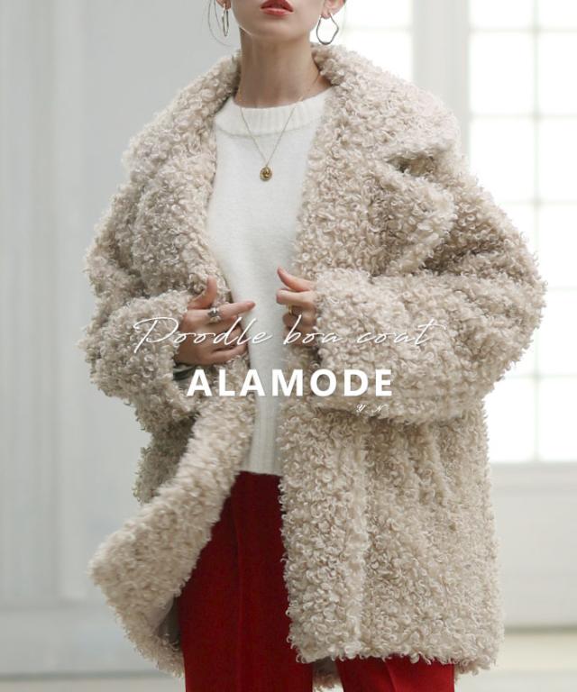 冬新作 リュクスな気分高まるプードルファーダブルミドルコート レディース ファッション アウター コート 羽織り ブラック 黒 秋服 大人可愛い 20代 30代 40代 レディースファッション カジュアル 体型カバー おしゃれ きれいめ ママ アラモード alamode aldt-316a3357
