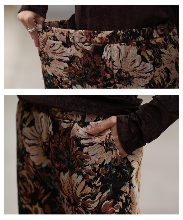 秋新作 大人ハンサムなフラワージャガードワイドパンツ レディース