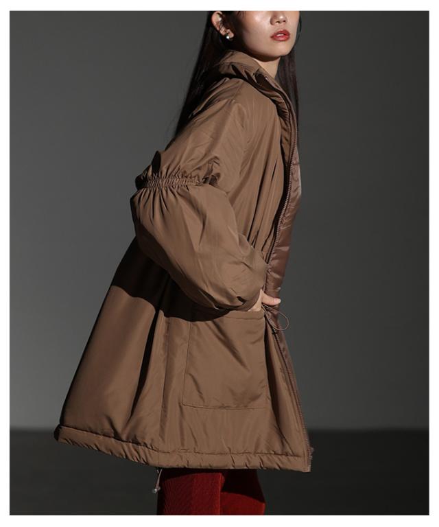 冬新作 シルエットを変えて楽しめるスタンドネック中綿ウエスト