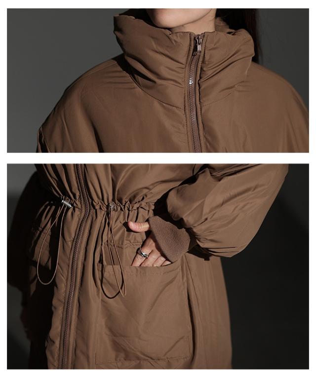 冬新作 シルエットを変えて楽しめるスタンドネック中綿ウエスト