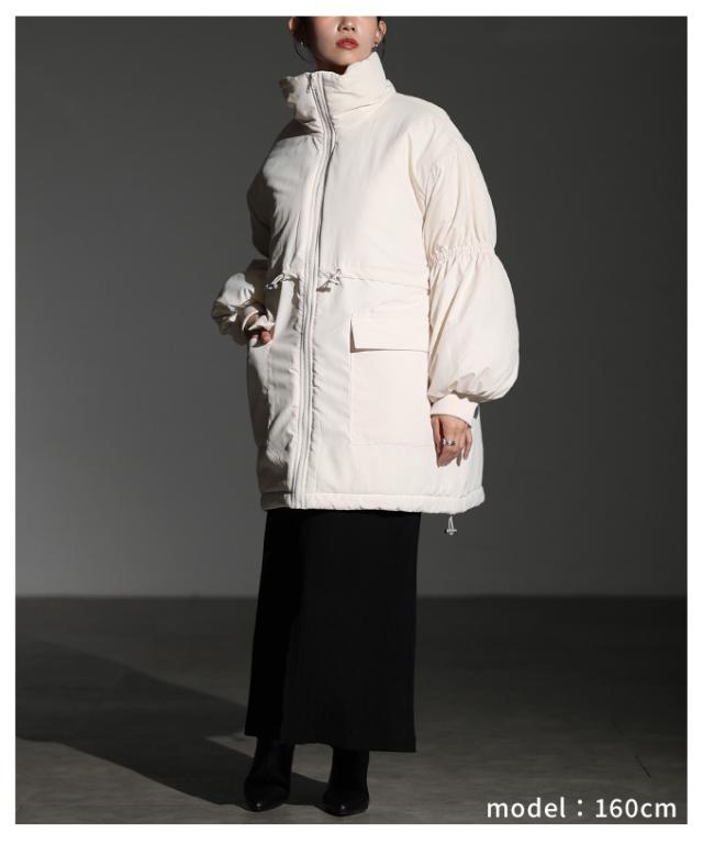 冬新作 シルエットを変えて楽しめるスタンドネック中綿ウエスト
