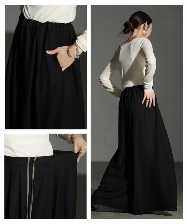 秋新作 足下をドラマティックにするワイドシアーパンツ レディース