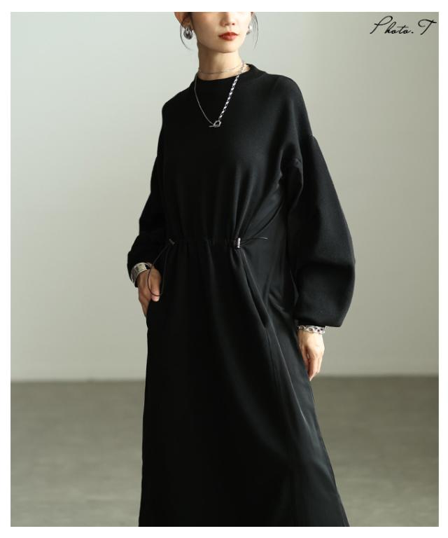 春新作 上品＆抜け感を演出する切替タックスリーブドロストワンピース レディース ファッション ワンピース ブラック 黒 長袖 秋服 大人可愛い 20代 30代 40代 レディースファッション カジュアル 体型カバー おしゃれ きれいめ ママ アラモード alamode alzmp-490492