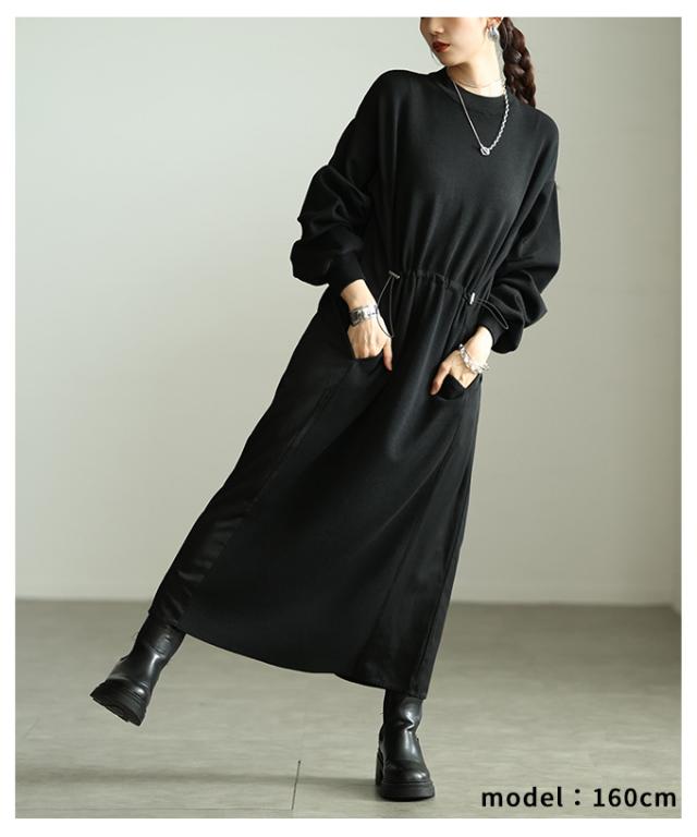 春新作 上品＆抜け感を演出する切替タックスリーブドロストワンピース レディース ファッション ワンピース ブラック 黒 長袖 秋服 大人可愛い 20代 30代 40代 レディースファッション カジュアル 体型カバー おしゃれ きれいめ ママ アラモード alamode alzmp-490492