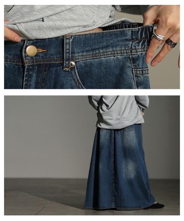 冬新作 スカート見えするコットンデニムワイドバギーパンツ レディース ファッション パンツ ワイド バギー デニム ハイウエスト フレア ヴィンテージ ロング 通年 30代 40代 50代 60代 アラモード alamode otona 大人 cawaii 可愛い 洋服 かわいい服 almam-198311 秋新作 スカート見えするコットンデニムワイドバギーパンツ レディース