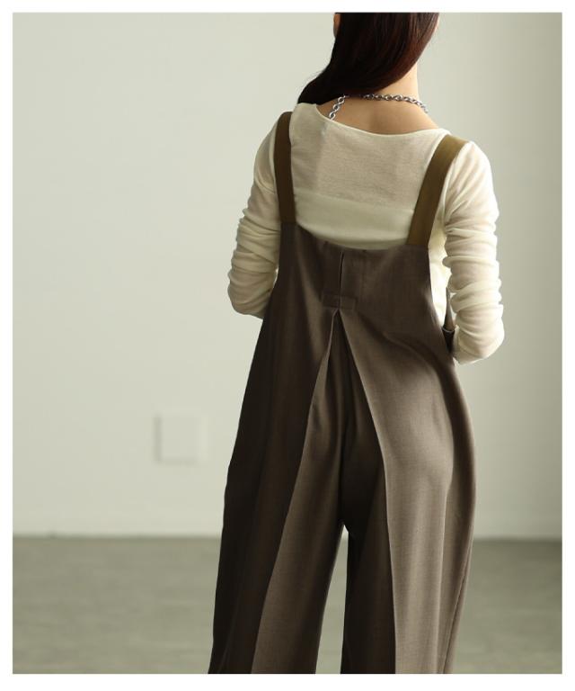 春新作 ハンサムに着る大人のサロペットパンツ レディース ファッション サロペット パンツ ロング ノースリーブ レイヤード ワイド タック ベルト 春 夏 秋 冬 30代 40代 50代 60代 アラモード alamode otona 大人 cawaii 可愛い 洋服 かわいい服 almam-285010_3
