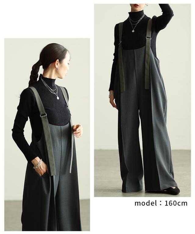春新作 ハンサムに着る大人のサロペットパンツ レディース ファッション サロペット パンツ ロング ノースリーブ レイヤード ワイド タック ベルト 春 夏 秋 冬 30代 40代 50代 60代 アラモード alamode otona 大人 cawaii 可愛い 洋服 かわいい服 almam-285010_6