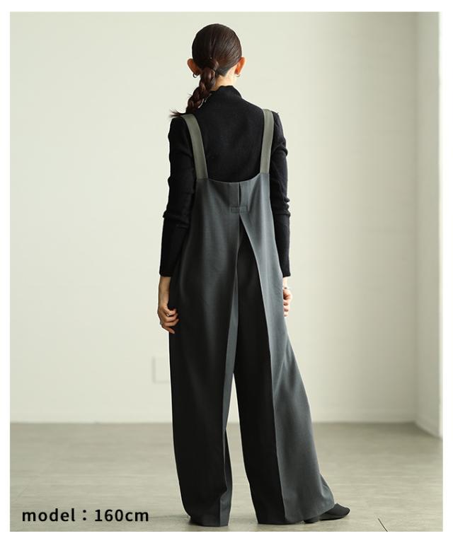 春新作 ハンサムに着る大人のサロペットパンツ レディース ファッション サロペット パンツ ロング ノースリーブ レイヤード ワイド タック ベルト 春 夏 秋 冬 30代 40代 50代 60代 アラモード alamode otona 大人 cawaii 可愛い 洋服 かわいい服 almam-285010_7