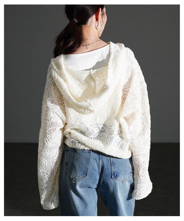 夏新作 甘さもラフさも叶える花柄モール刺繍レースショートフーディー レディース ファッション トップス パーカー 花柄 刺繍 レース 長袖 ショート プルオーバー 30代 40代 50代 60代 アラモード alamode otona 大人 cawaii 可愛い 洋服 かわいい服 alzmp-450744_2