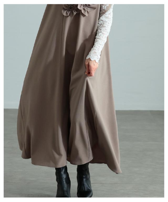 春新作 女心くすぐる立体花モチーフVネックジャンパースカート レディース ファッション ワンピース ジャンパースカート 花 立体 Vネック ロング アシンメトリー 30代 40代 50代 60代 アラモード alamode otona 大人 cawaii 可愛い 洋服 かわいい服 almam-202736