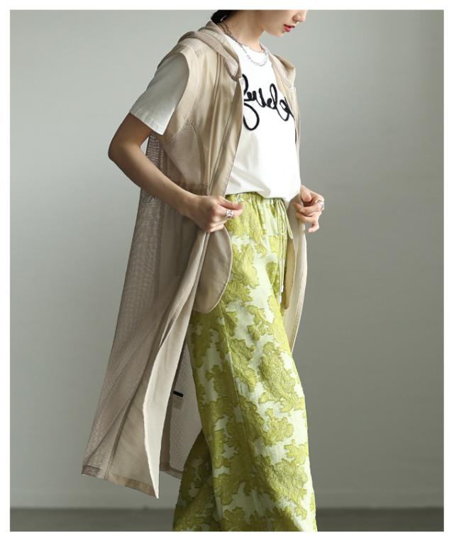 夏新作 重ねて垢抜けるローン×メッシュフーディーロングジレ レディース ファッション アウター ベスト ジレ 羽織り 異素材 フード メッシュ ロング ジップアップ 30代 40代 50代 60代 アラモード alamode otona 大人 cawaii 可愛い 洋服 かわいい服 alzmp-420212_2