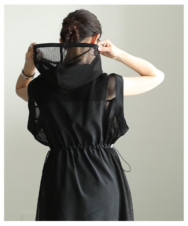 夏新作 重ねて垢抜けるローン×メッシュフーディーロングジレ レディース ファッション アウター ベスト ジレ 羽織り 異素材 フード メッシュ ロング ジップアップ 30代 40代 50代 60代 アラモード alamode otona 大人 cawaii 可愛い 洋服 かわいい服 alzmp-420212_6