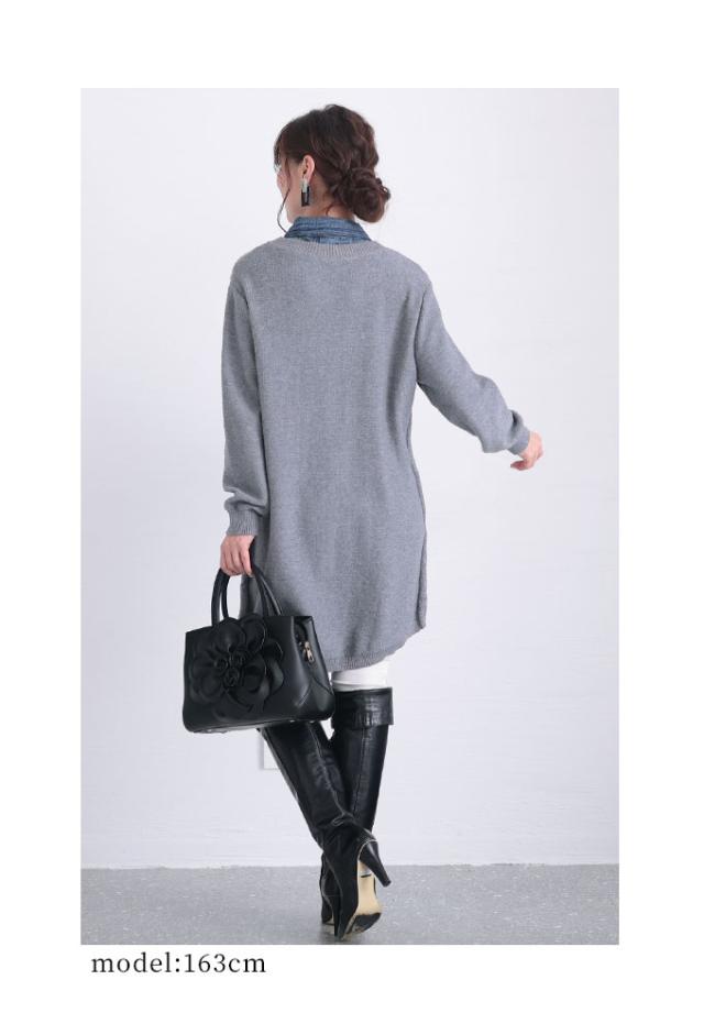 冬新作 サワアラモード デニムポケット付きニットカーディガン