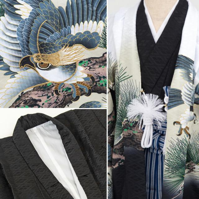 新品【緑鷹×黒灰袴】七五三 753 お正月 節句 こどもの日 男の子 見よ