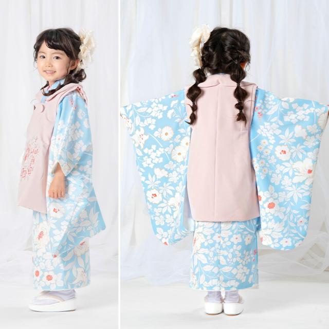 七五三 三歳 女児 被布着物フルセット 被布に刺繍入り 祝着 NO37900 SOUBIEN レンタル 七五三 女の子 3歳 着物 被布 フルセット 白 ピンク
