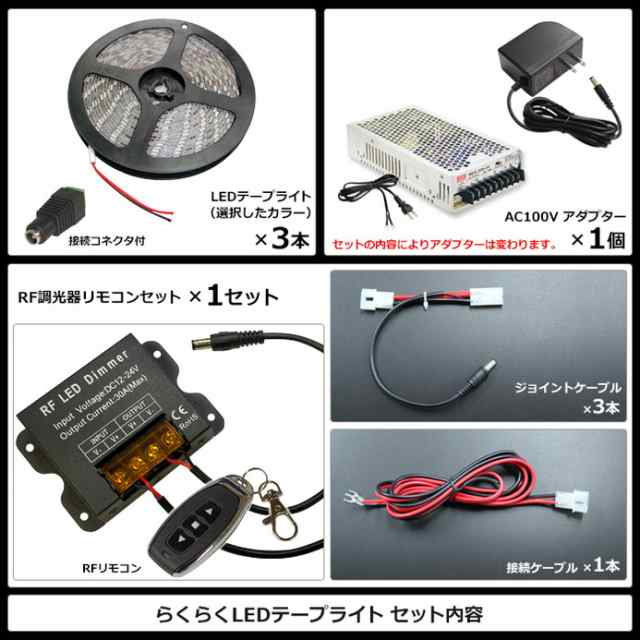 らくらく250cm×3本セット】 防水3チップ LEDテープライト(RoHS対応) +