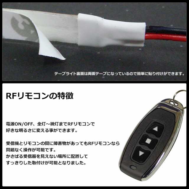 非防水3チップ LEDテープライト 調光器 対応アダプター付き 照明部品