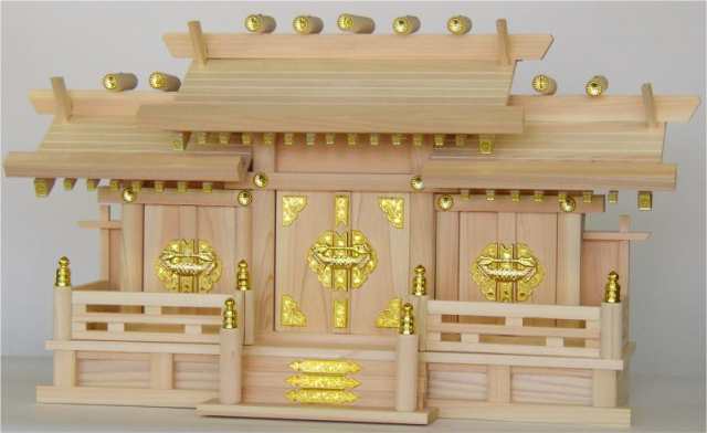 低屋根違い三社（大）［高さ40］神棚 ［ひのき特製品］ 国産品 /ハセガワ仏壇 神具 モダン マ