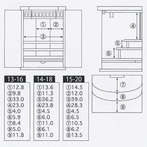 仏壇 上置モダン仏壇 モナミ 15-20 外形寸法15-20 高61×巾