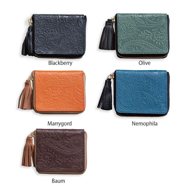 二つ折り財布 レディース 本革 ペイズリー ボタニカル 財布 ミニ財布