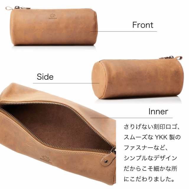 円柱ポーチ ペンケース 化粧ポーチ 小物入れ ポーチ 本革 レザー