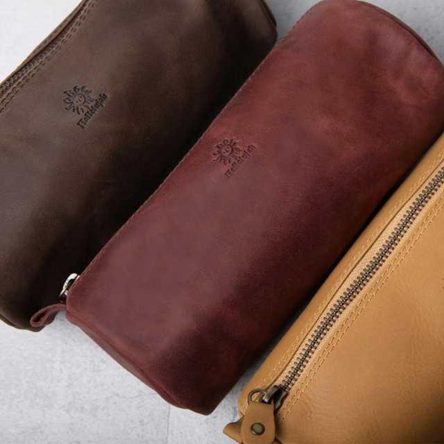 円柱ポーチ ペンケース 化粧ポーチ 小物入れ ポーチ 本革 レザー