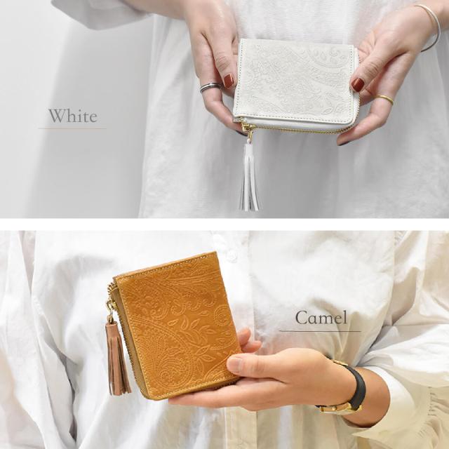 財布 ミニ財布 レディース 本革 コンパクト財布 ボタニカル柄 ラウンド