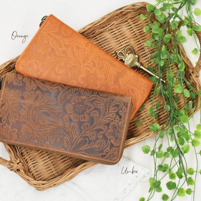長財布 レディース ボタニカル ペイズリー 本革 レザー 革 財布