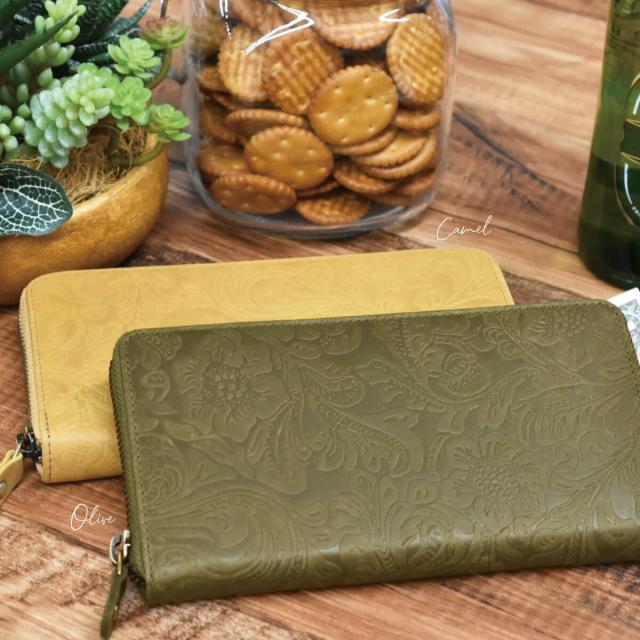 長財布 レディース ボタニカル ペイズリー 本革 レザー 革 財布