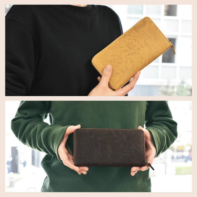 長財布 レディース ボタニカル ペイズリー 本革 レザー 革 財布