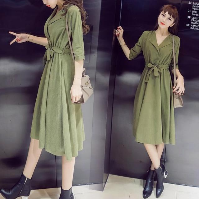 即納 即日発送 ワンピース 膝丈 ドレス 半袖 S M L サイズ カシュクール ベロア調 送料無料 カーキ パーティー ミモレ ロング ウエの通販はau Pay マーケット Orange