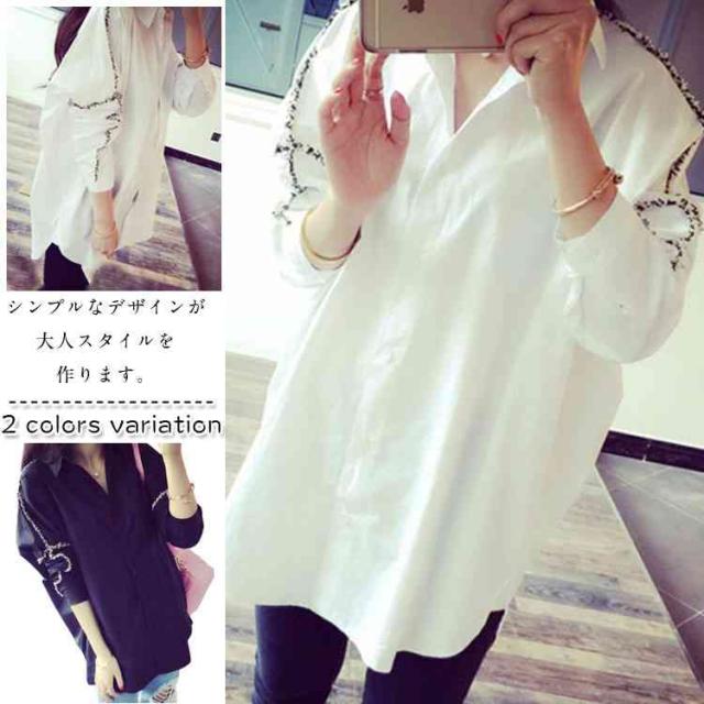 シャツ 長袖 レディース ブラウス 白シャツ ホワイト ワイシャツ 細身 無地 Ol 大きめの通販はau Pay マーケット Tkg