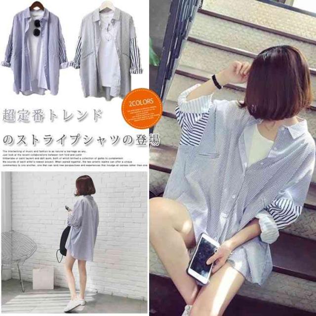 シャツ レディース ブラウス ストライプシャツ ビッグシャツ オーバーサイズ 後ろ長め トップス 体型カバー ゆったり 春 春夏の通販はau Pay マーケット Tkg