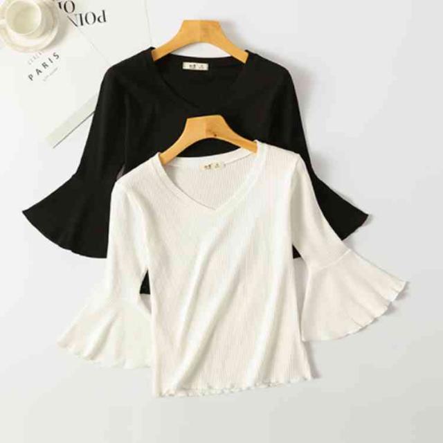 Tシャツ レディース 七分袖tシャツ Vネックtシャツ ニット Tシャツ リブ編み Vネック 7分袖 コットン混 シンプル 無地の通販はau Pay マーケット Tkg