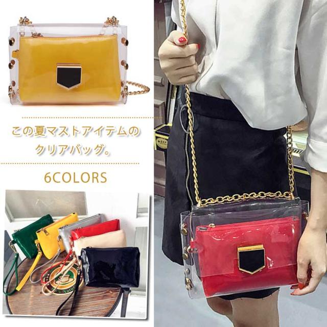 ポーチ付き クリアバッグ チェーンバッグ 透明バッグ 透明 かばん カバン 鞄 バッグインバッグ ミニバッグ 2点セット クリアの通販はau Pay マーケット Tkg