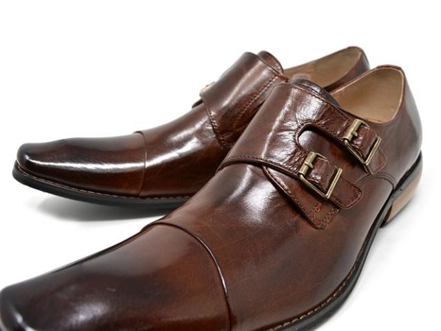 メンズ ビジネスシューズ ダブルモンク ストレートチップ 本革 革靴