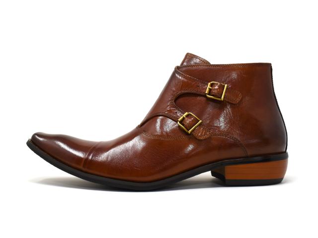 Bump N Grind ビジネスシューズ ブーツ ダブルモンクストラップ メンズ 茶色 キャメル ブラウン 本革 スーツ 靴 おしゃれ 革靴 ドレスシューズ サイドファスナー BG-2804 バンプアンドグラインド ポイント消化 Bump N Grind ビジネスシューズ ブーツ ダブルモンクストラップ メンズ