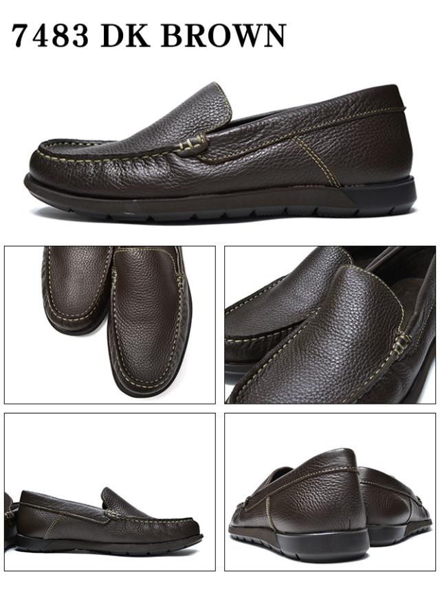 スリッポン ローファー メンズ 本革 シュリンクレザー 黒 茶色 軽量