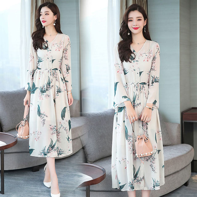 きれいめ レディース ロングワンピース マキシ丈ワンピース プリント花柄 シフォンワンピース 長袖春服 春ワンピース 春物 Vネックの通販はau Pay マーケット リベラルsaitama