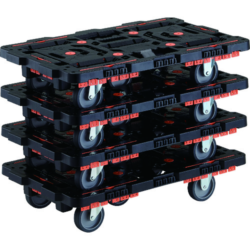 ＴＲＵＳＣＯ　まとめ買い　連結式樹脂製平台車　ビートル　７００Ｘ４５０　自在３輪　コボレ止めセット付　４台セット (206-3374) (BT700KJ3E100M4)