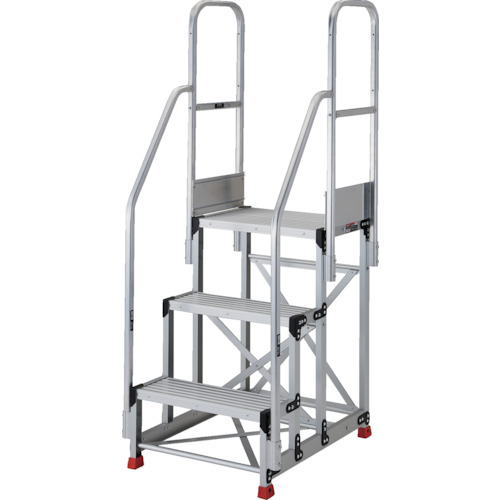 ＴＲＵＳＣＯ　アルミ製作業用踏台　３段　高さ０．７５ｍ　天板寸法６００×４００　段高２５０ｍｍ　階段両手すり付き (551-4162) (TSF3675TR250)