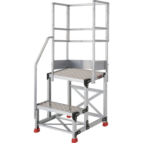 ＴＲＵＳＣＯ　アルミ製作業用踏台　縞板タイプ　２段　高さ０．５ｍ　天板寸法５００×４００　段高２５０ｍｍ　階段片手すり天場三方付き (552-0417) (TSFC255TKS250)