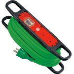 【送料無料！延長コードが激安価格】日動　ハンドリール　１００Ｖ　３芯×１０ｍ　緑　アース過負荷漏電しゃ断器付 HREK102G [125-6874]の通販は