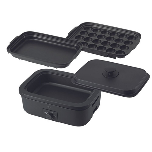 象印【ZOJIRUSHI】デイリーコンパクトプレート ブラック ホットプレート 無水調理対応 EJ-DE30-BA【深なべ・平面プレート・たこ焼きプレート】