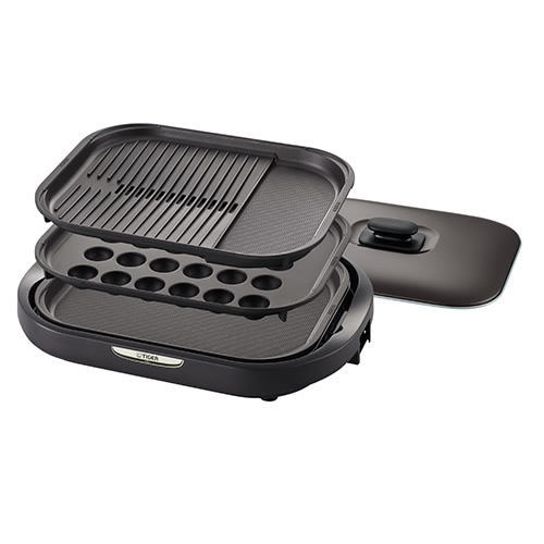 タイガー【TIGER】ホットプレート これ1台 平面 穴あき・波形 たこ焼き ブラウン CRC-B302-T