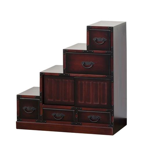 クロシオ【完成品】民芸調 階段箪笥 左下がり ※メーカー直送・代引き不可 KU4954877647331【インテリア家具・収納家具・タンス】
